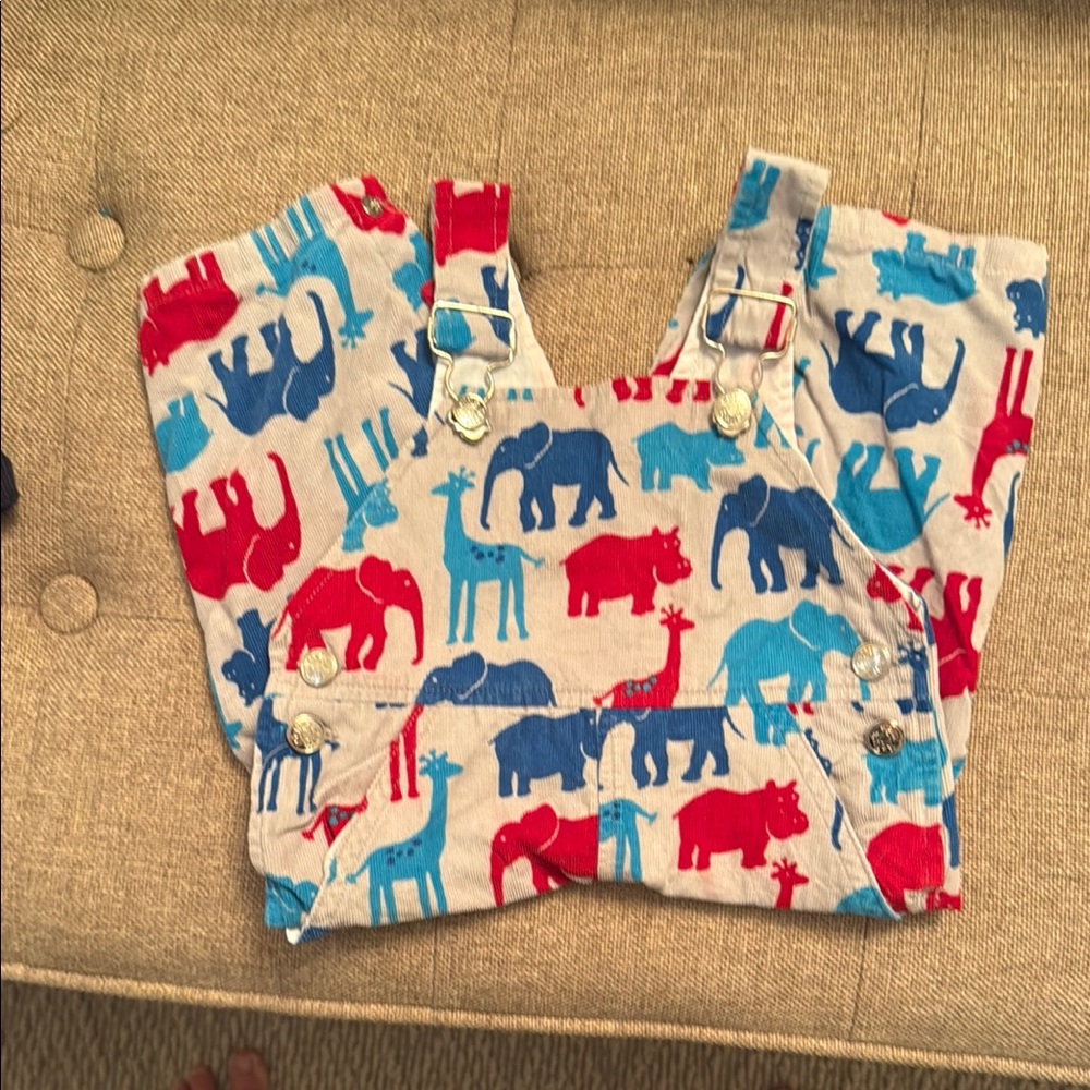 Kelly's Kids Red and Blue Animal Print Overalls